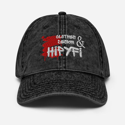 Vintage cotton twill dad cap with embroidered Hipyfi Clothes & Design logo in charcoal grey Front-3