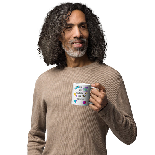 Retro ceramic mug with 80s geometric design and 'I'm Not Weird, I'm Awesome' quote – Hipyfi Clothes & Design 11-oz-handle-on-right