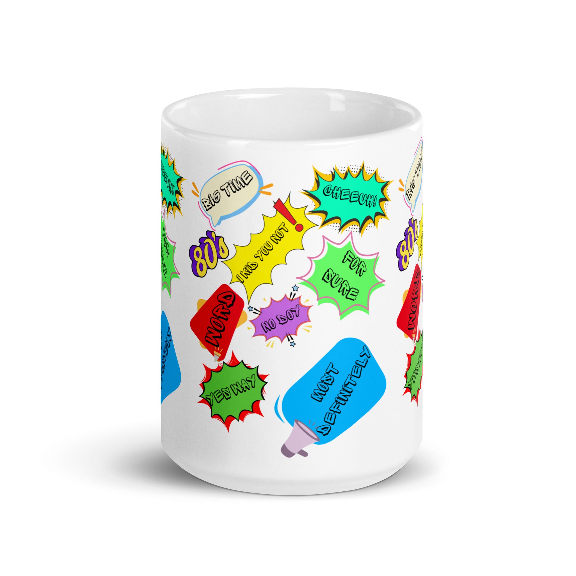 Retro 80s Slang Ceramic Mug with Bold Pop Art Comic Design – Hipyfi Clothes & Design 15-oz-front-view