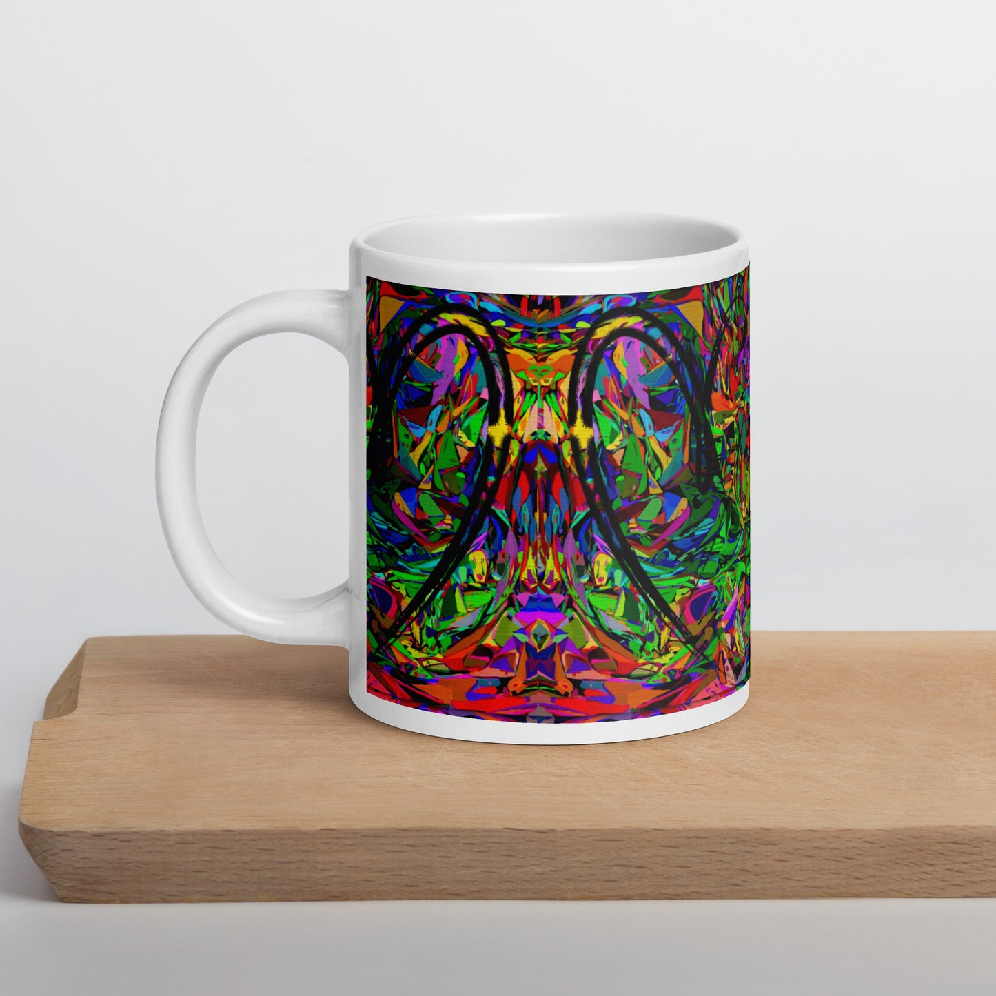 Colorful abstract art ceramic mug with neon pattern and glossy finish – Hipyfi Neon Mythos Mug 20-oz-cutting-board