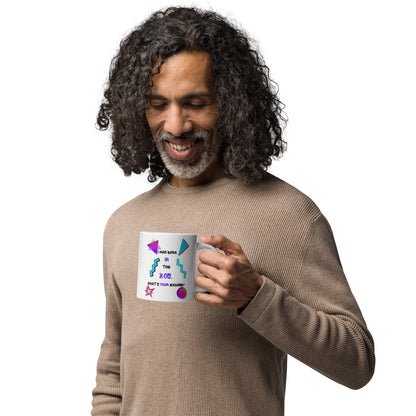 Retro 80s ceramic mug with neon geometric patterns and “I Was Born In The 80s, What’s Your Excuse?” hand-drawn typography by Hipyfi Clothes & Design 20-oz-handle-on-right