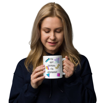 Retro ceramic mug with 80s geometric design and 'I'm Not Weird, I'm Awesome' quote – Hipyfi Clothes & Design 20-oz-handle-on-right