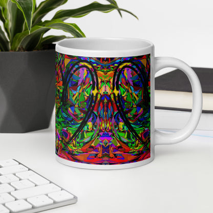 Colorful abstract art ceramic mug with neon pattern and glossy finish – Hipyfi Neon Mythos Mug 20-oz-office-environment