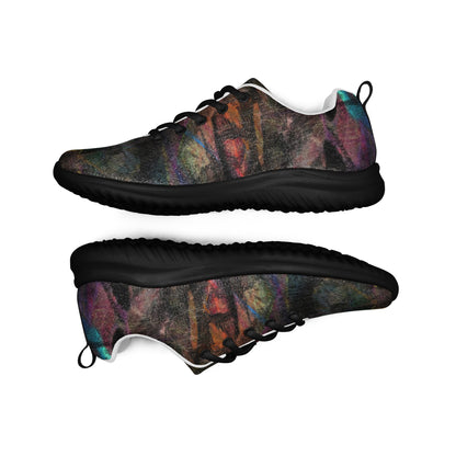 Vibrant Chromatic Dreams women's athletic shoes with abstract multicolor design, breathable mesh upper, and lightweight EVA sole by HipyFi. black-front-2