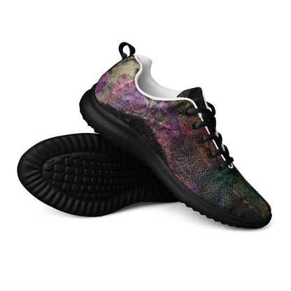 Vibrant Chromatic Dreams women's athletic shoes with abstract multicolor design, breathable mesh upper, and lightweight EVA sole by HipyFi. black-front-3