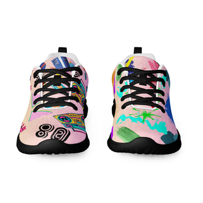 Hipyfi 80s Retro Pop Women's Running Sneakers – colorful athletic shoes with vintage 1980s design. black-front-4