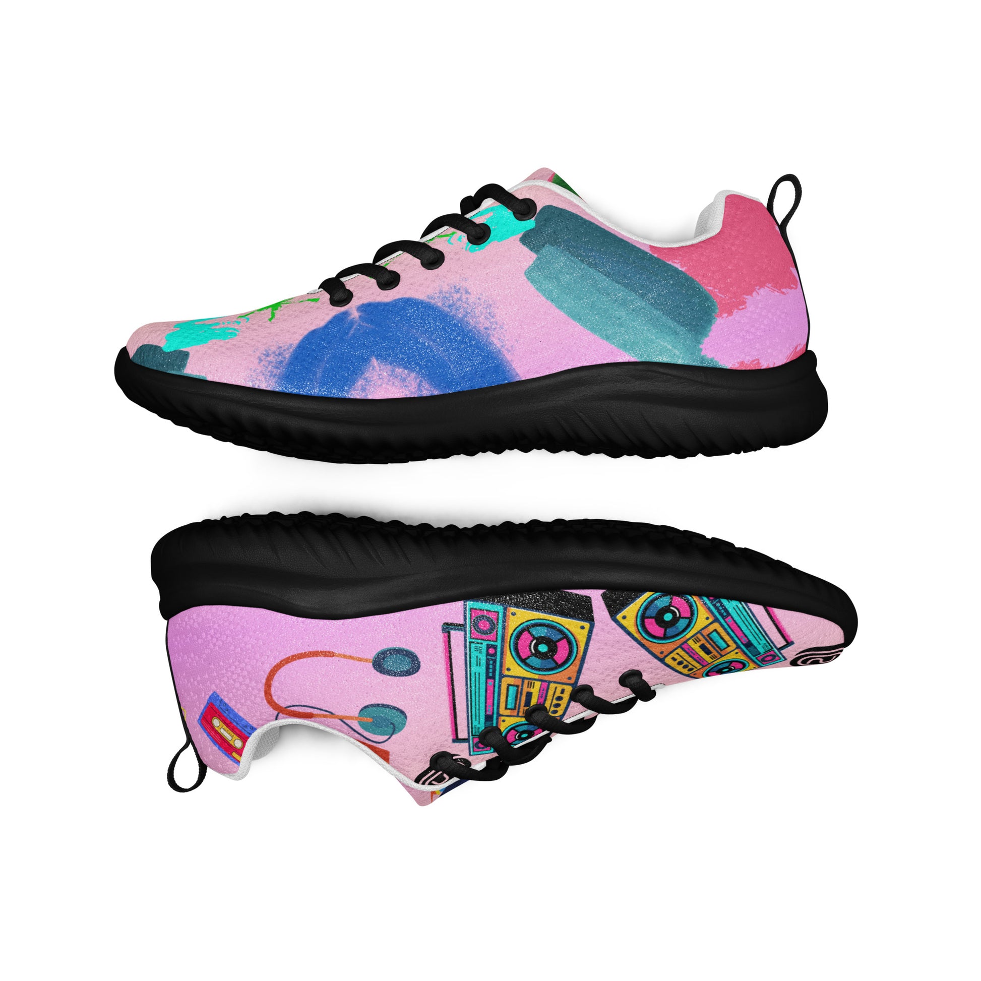 Hipyfi 80s Retro Pop Women's Running Sneakers – colorful athletic shoes with vintage 1980s design. black-front-5