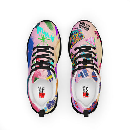 Hipyfi 80s Retro Pop Women's Running Sneakers – colorful athletic shoes with vintage 1980s design. black-front-6