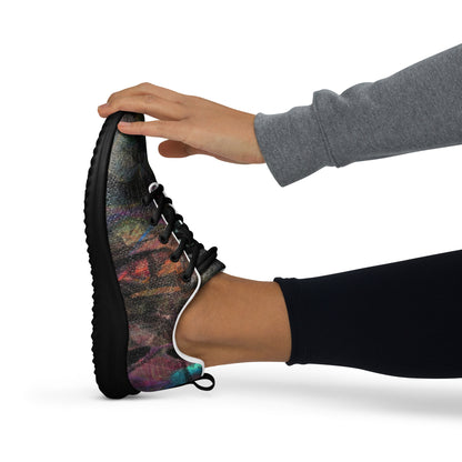 Vibrant Chromatic Dreams women's athletic shoes with abstract multicolor design, breathable mesh upper, and lightweight EVA sole by HipyFi. black-left