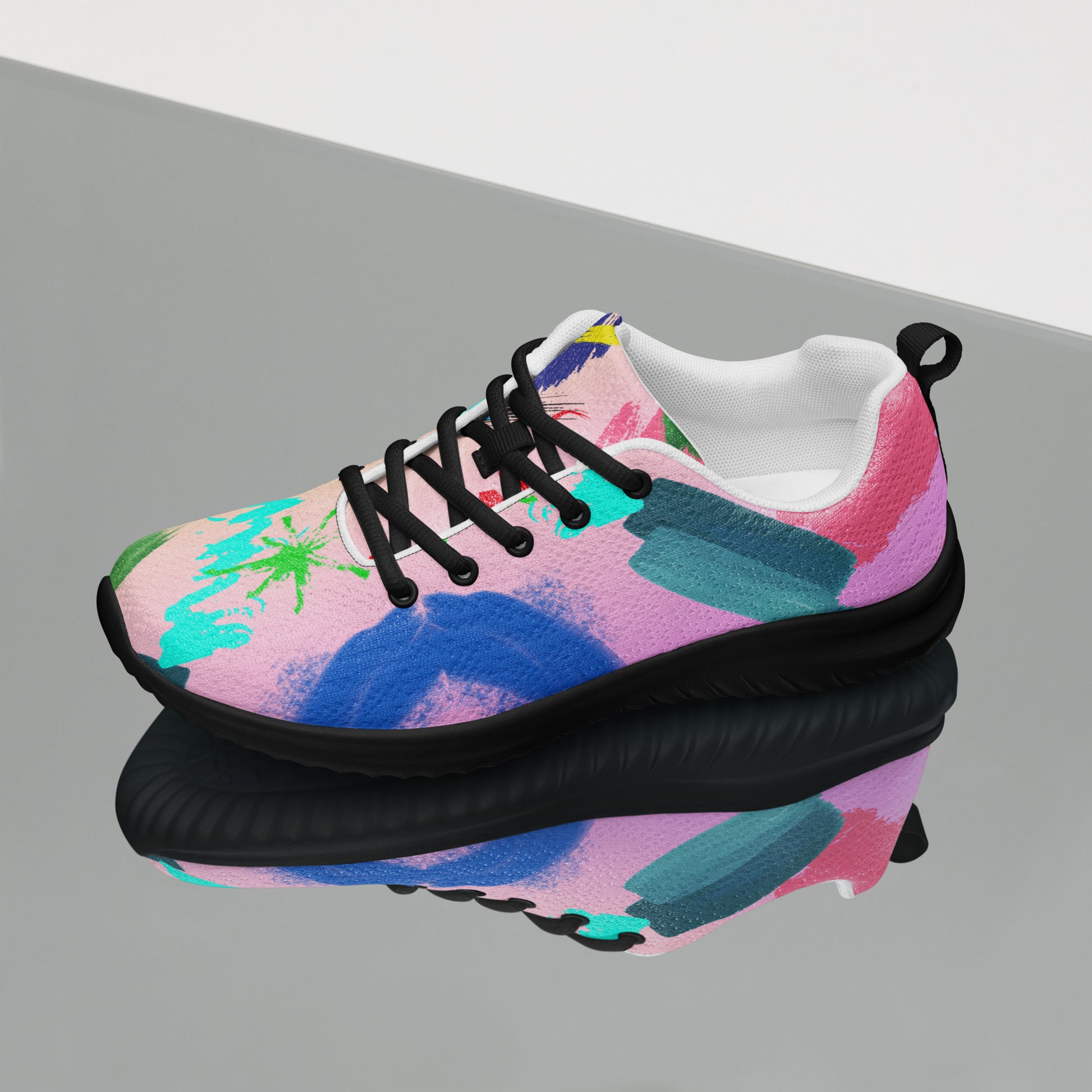 Hipyfi 80s Retro Pop Women's Running Sneakers – colorful athletic shoes with vintage 1980s design. black-left