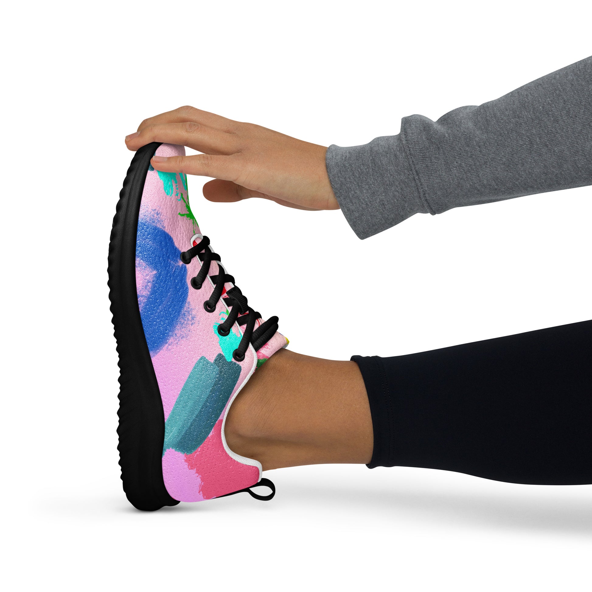Hipyfi 80s Retro Pop Women's Running Sneakers – colorful athletic shoes with vintage 1980s design. black-left