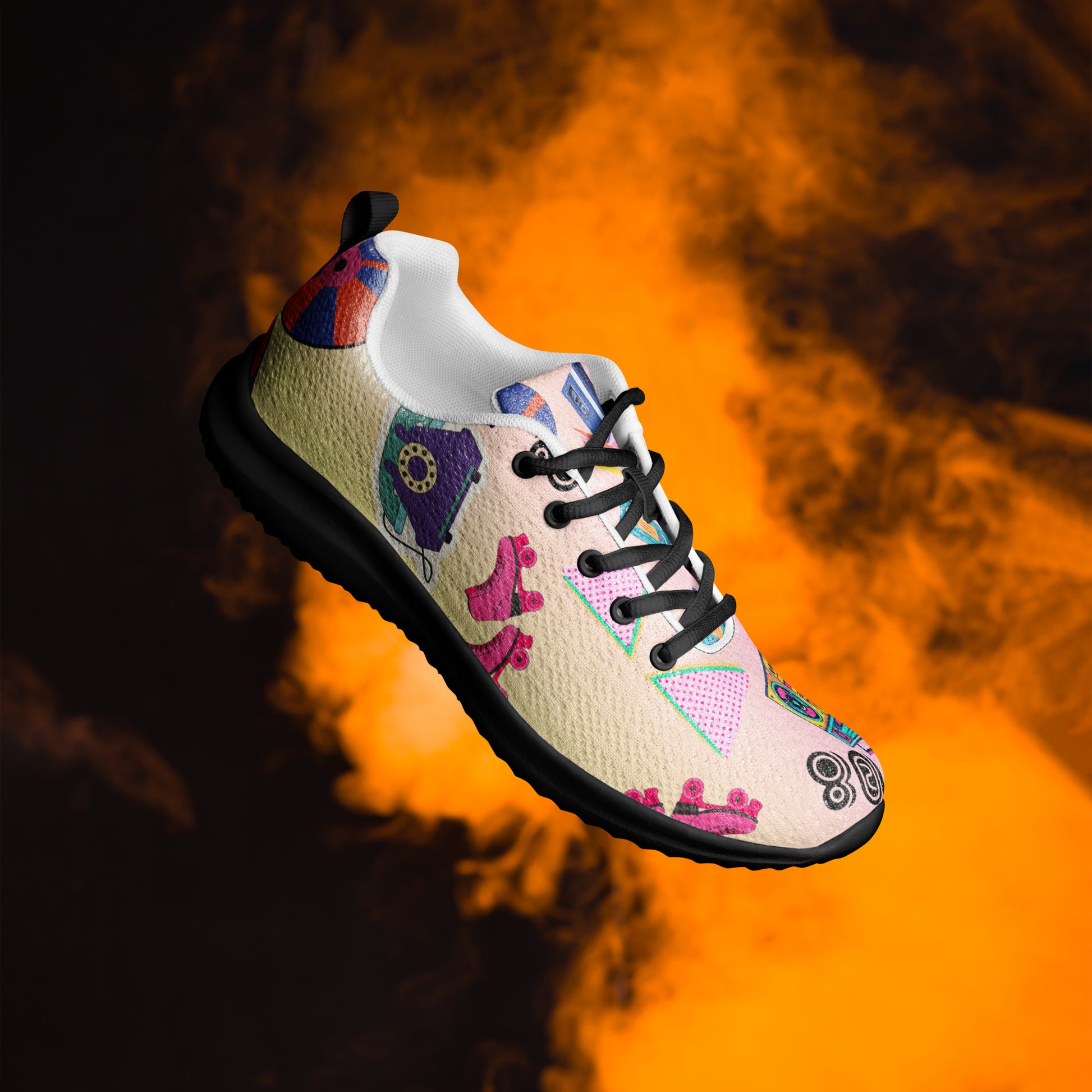 Hipyfi 80s Retro Pop Women's Running Sneakers – colorful athletic shoes with vintage 1980s design. black-right