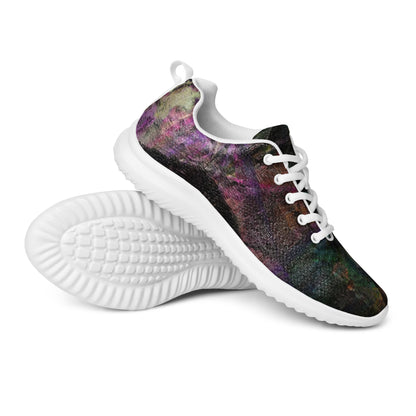 Vibrant Chromatic Dreams women's athletic shoes with abstract multicolor design, breathable mesh upper, and lightweight EVA sole by HipyFi. white-front-3