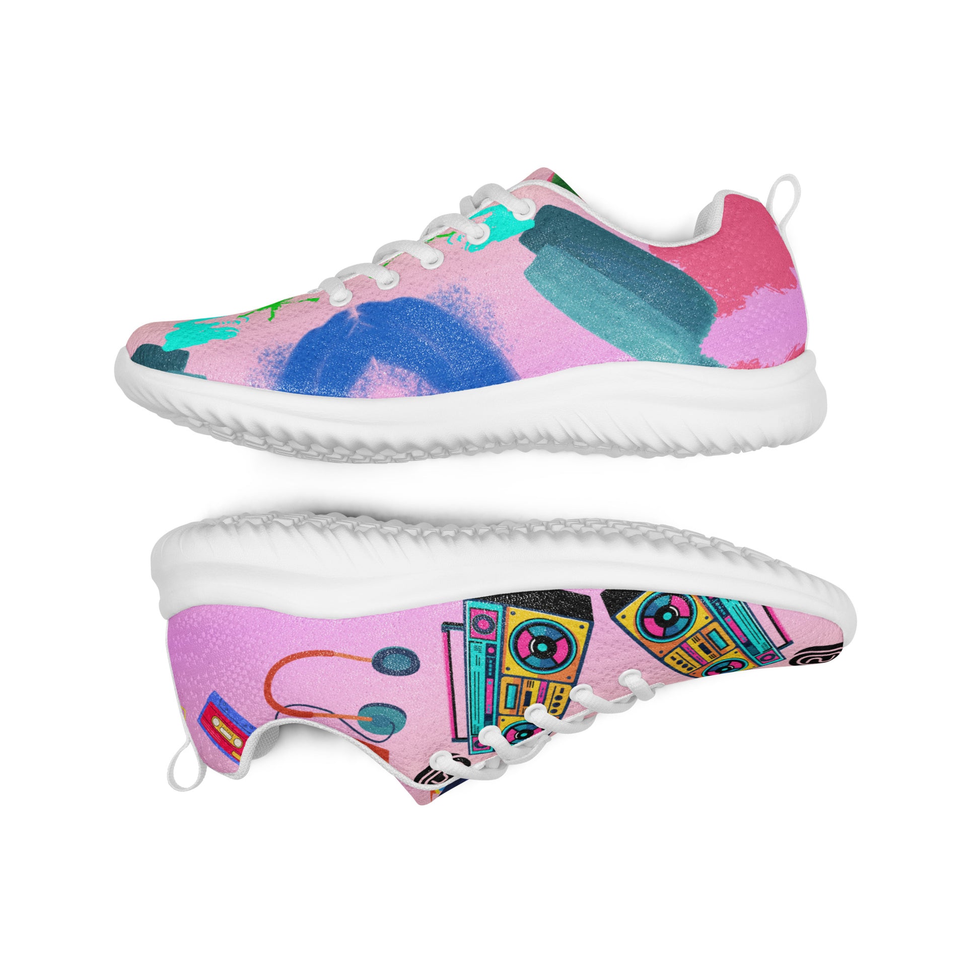Hipyfi 80s Retro Pop Women's Running Sneakers – colorful athletic shoes with vintage 1980s design. white-front-5