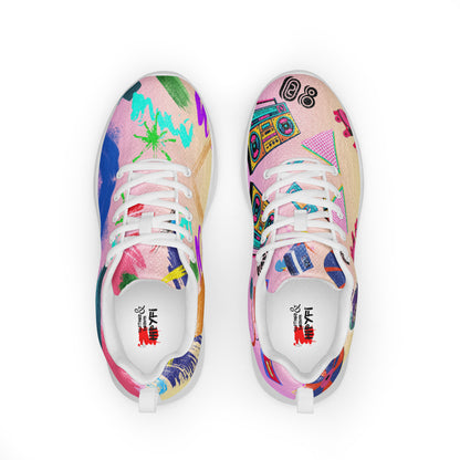 Hipyfi 80s Retro Pop Women's Running Sneakers – colorful athletic shoes with vintage 1980s design. white-front-6