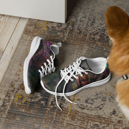 Vibrant Chromatic Dreams women's athletic shoes with abstract multicolor design, breathable mesh upper, and lightweight EVA sole by HipyFi. white front