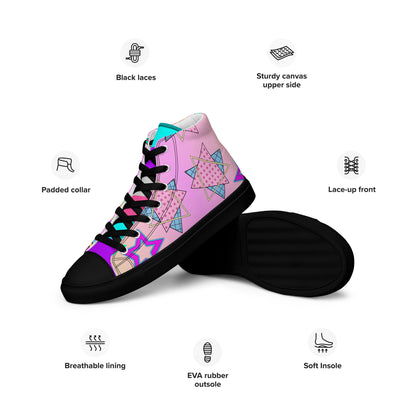 Women's 80s retro high top canvas sneakers with neon pop art design by Hipyfi Clothes & Design Poduct-info