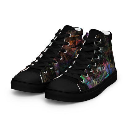 Chromatic Dreams Women’s abstract art high top sneakers – vibrant multicolor, faux leather toe cap, and streetwear style | Hipyfi. black-left-front