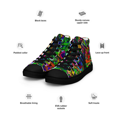 Neon Mythos women's high top canvas sneakers with abstract street art design in vibrant neon colors by Hipyfi Clothes & Design. Product-info