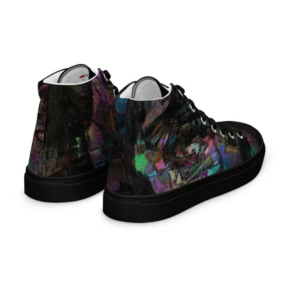 Chromatic Dreams Women’s abstract art high top sneakers – vibrant multicolor, faux leather toe cap, and streetwear style | Hipyfi. black-right-back