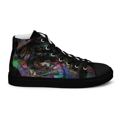 Chromatic Dreams Women’s abstract art high top sneakers – vibrant multicolor, faux leather toe cap, and streetwear style | Hipyfi. black-right-outside