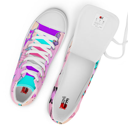 Women's 80s retro high top canvas sneakers with neon pop art design by Hipyfi Clothes & Design. white-branding-4