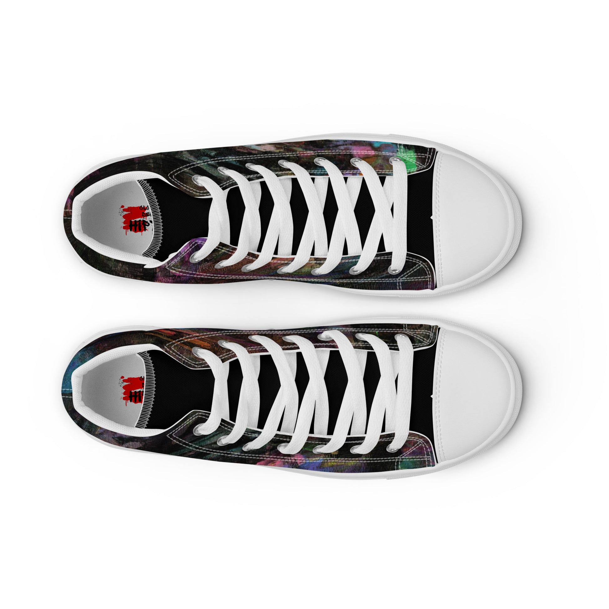 Chromatic Dreams Women’s abstract art high top sneakers – vibrant multicolor, faux leather toe cap, and streetwear style | Hipyfi. white-front-2