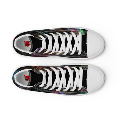 Chromatic Dreams Women’s abstract art high top sneakers – vibrant multicolor, faux leather toe cap, and streetwear style | Hipyfi. white-front-2