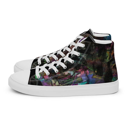 Chromatic Dreams Women’s abstract art high top sneakers – vibrant multicolor, faux leather toe cap, and streetwear style | Hipyfi. white-left-3