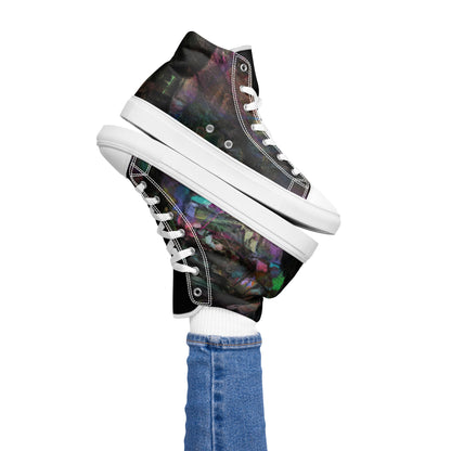 Chromatic Dreams Women’s abstract art high top sneakers – vibrant multicolor, faux leather toe cap, and streetwear style | Hipyfi. white-left