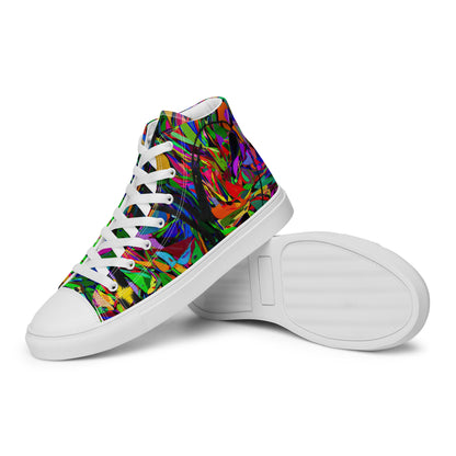 Neon Mythos women's high top canvas sneakers with abstract street art design in vibrant neon colors by Hipyfi Clothes & Design. white-left-4