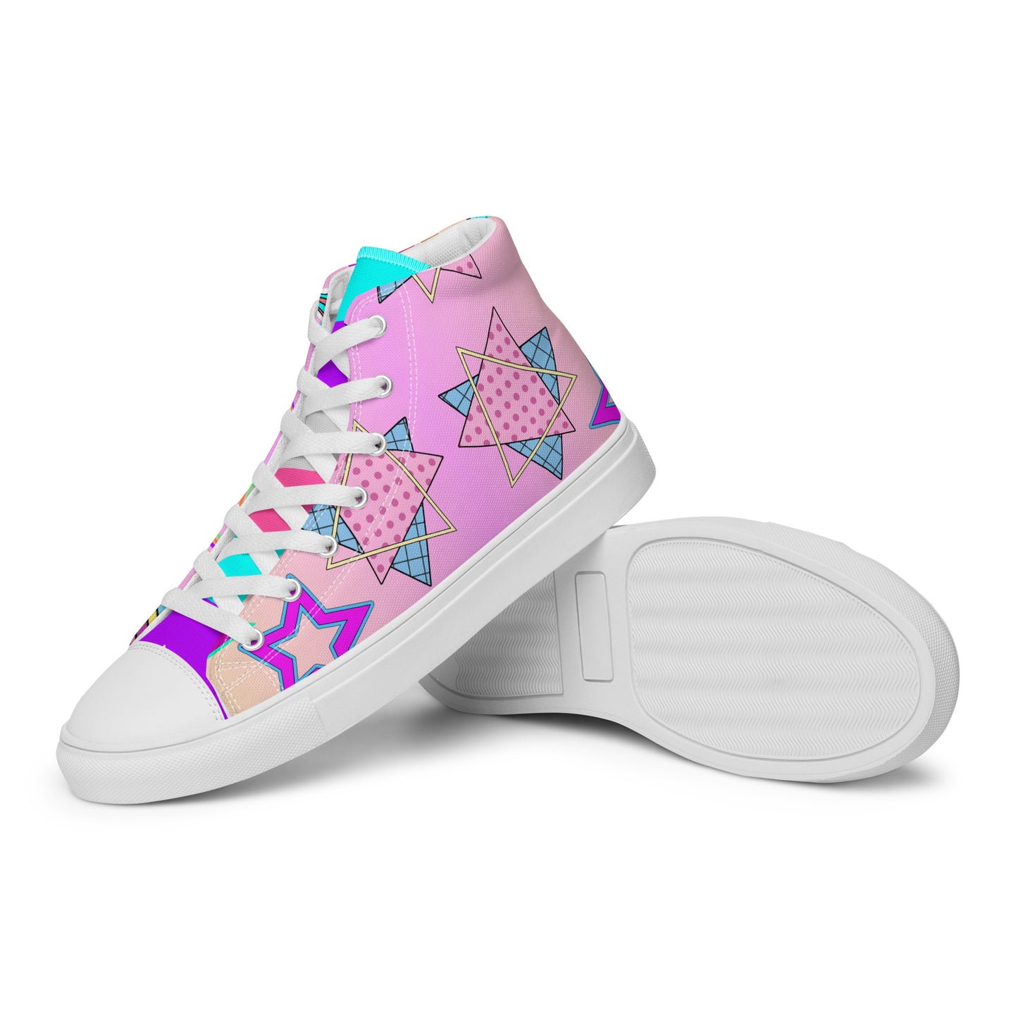 Women's 80s retro high top canvas sneakers with neon pop art design by Hipyfi Clothes & Design. white-left-2
