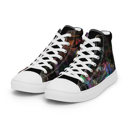 Chromatic Dreams Women’s abstract art high top sneakers – vibrant multicolor, faux leather toe cap, and streetwear style | Hipyfi. white-left-front