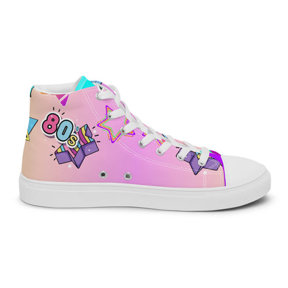 Women's 80s retro high top canvas sneakers with neon pop art design by Hipyfi Clothes & Design. white-left-inside