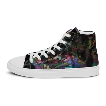 Chromatic Dreams Women’s abstract art high top sneakers – vibrant multicolor, faux leather toe cap, and streetwear style | Hipyfi. white-left-outside