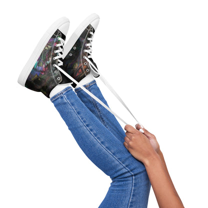 Chromatic Dreams Women’s abstract art high top sneakers – vibrant multicolor, faux leather toe cap, and streetwear style | Hipyfi. white-right
