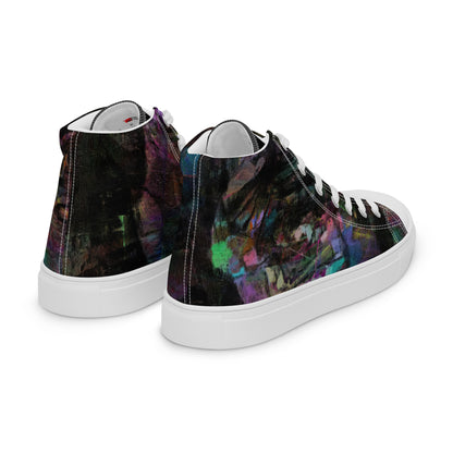 Chromatic Dreams Women’s abstract art high top sneakers – vibrant multicolor, faux leather toe cap, and streetwear style | Hipyfi. white-right-back