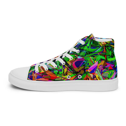 Neon Mythos women's high top canvas sneakers with abstract street art design in vibrant neon colors by Hipyfi Clothes & Design. white-right-inside