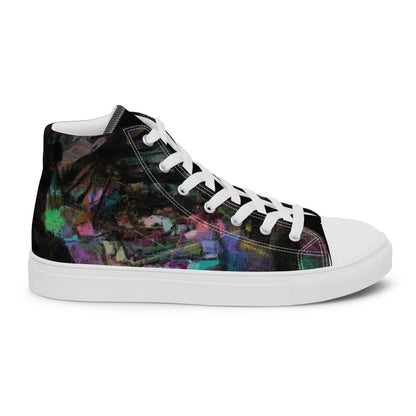 Chromatic Dreams Women’s abstract art high top sneakers – vibrant multicolor, faux leather toe cap, and streetwear style | Hipyfi. white-right-outside