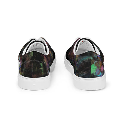 Chromatic Dreams Women’s lace-up canvas Sneakers with bold abstract design. Artistic, friendly sneakers by Hipyfi Clothes & Design, crafted for style and comfort. white-back-3