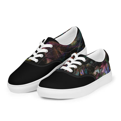 Chromatic Dreams Women’s lace-up canvas Sneakers with bold abstract design. Artistic, friendly sneakers by Hipyfi Clothes & Design, crafted for style and comfort. white-left-front-2