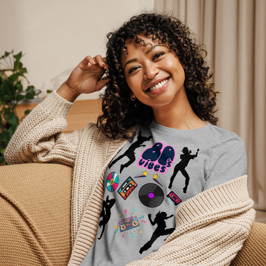 Women's 80s Graphic T-Shirt with Retro Pop Culture Design – Relaxed Fit by Hipyfi Clothes & Design. athletic-heather-front