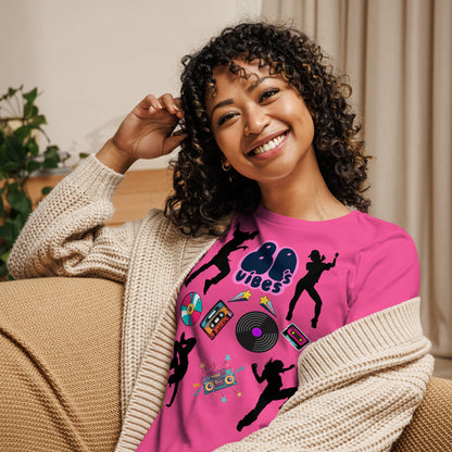 Women's 80s Graphic T-Shirt with Retro Pop Culture Design – Relaxed Fit by Hipyfi Clothes & Design. berry-front