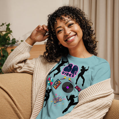 Women's 80s Graphic T-Shirt with Retro Pop Culture Design – Relaxed Fit by Hipyfi Clothes & Design. heather-blue-lagoon-front