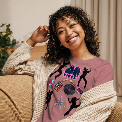 Women's 80s Graphic T-Shirt with Retro Pop Culture Design – Relaxed Fit by Hipyfi Clothes & Design. heather-mauve-front