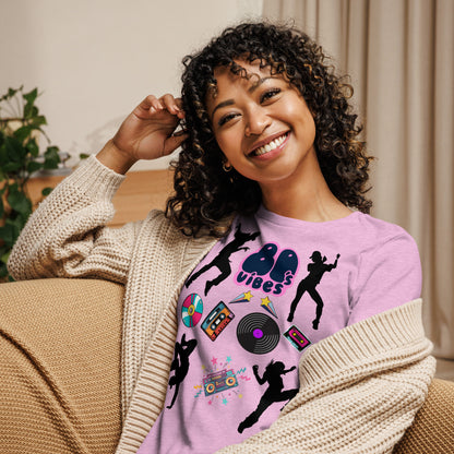 Women's 80s Graphic T-Shirt with Retro Pop Culture Design – Relaxed Fit by Hipyfi Clothes & Design. heather-prism-lilac-front