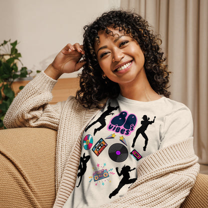 Women's 80s Graphic T-Shirt with Retro Pop Culture Design – Relaxed Fit by Hipyfi Clothes & Design. heather-prism-natural-front