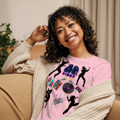 Women's 80s Graphic T-Shirt with Retro Pop Culture Design – Relaxed Fit by Hipyfi Clothes & Design. pink-front