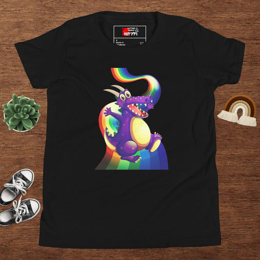 Kids Rainbow Dragon T-Shirt – Purple Fantasy Graphic Tee for Youth by Hipyfi Clothes & Design Black