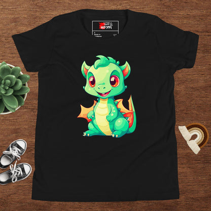 Hipyfi Kids' Baby Dragon Short Sleeve T-shirt – Cute dragon graphic design, soft cotton fabric, and comfortable unisex fit. Black